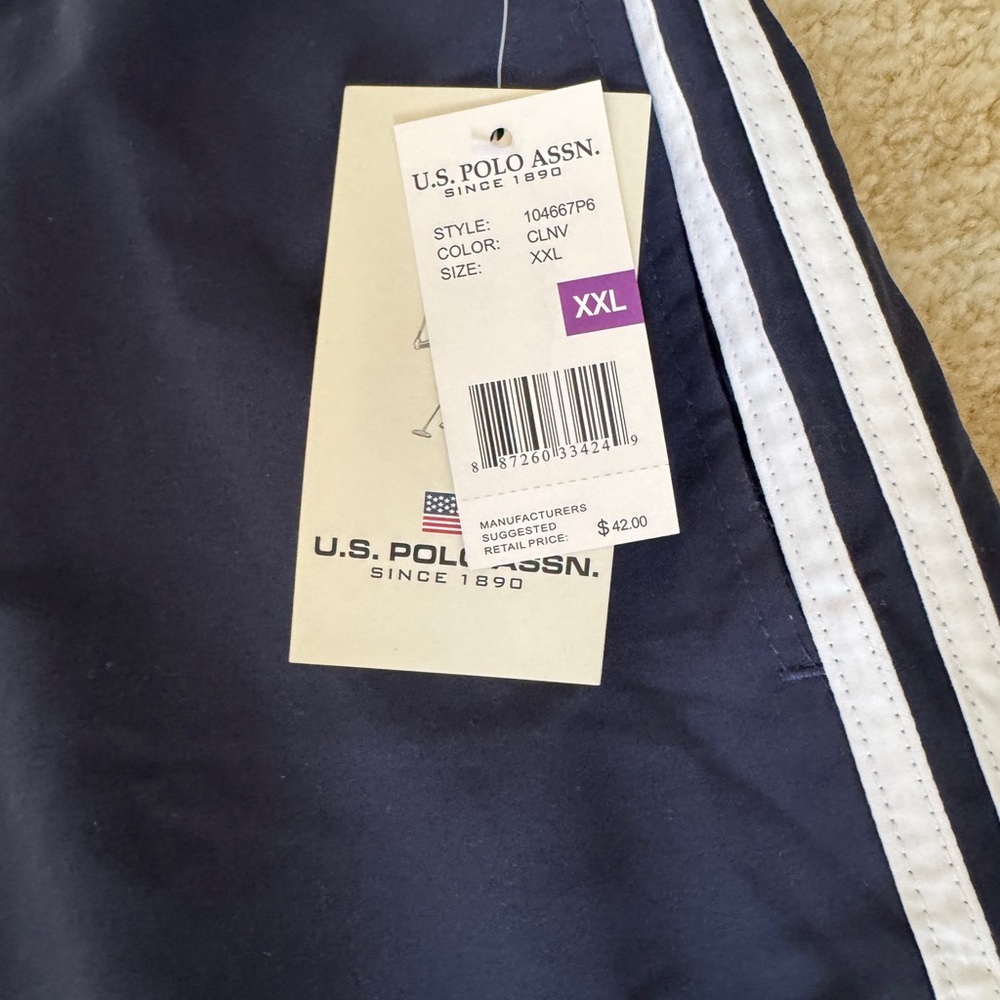 NWT | MENS | Ralph Lauren Polo | Navy Blue Swim Shorts with White Stripes | XXL - Picture 4 of 7